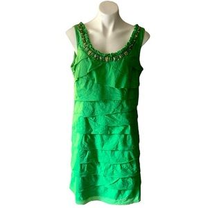 Vintage S.L. Fashions Women’s Lime Green Beaded Tiered Cotton Dress Plus Size 16